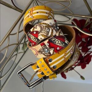 Vintage Y2K Ed Hardy Rhinestone Studded Leather Belt - Graphic Tattoo Print 43in